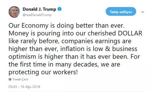ABD Başkanı'Trump'tan tweet: Ekonomimiz iyi durumda
