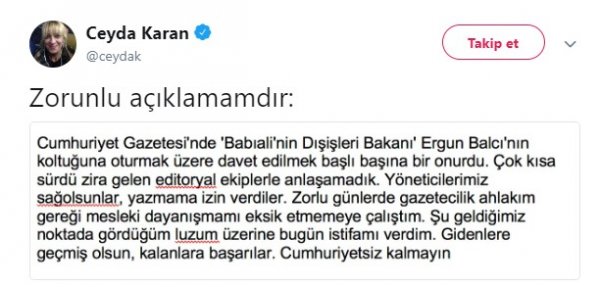 Cumhuriyet'te değişim: Ceyda Karan da ayrıldı