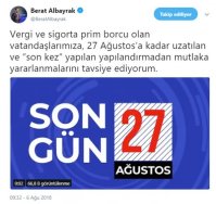 Bakan Berat Albayrak ücret borcu olanları uyardı