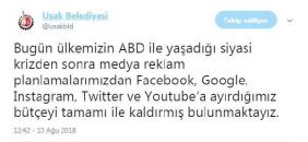 Uşak Belediyesi'nin 'ABD' tepkisi