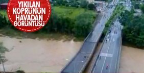 Karadeniz Sahil Yolu'nda yıkılan köprünün havadan görüntüsü