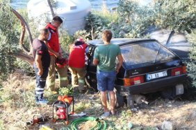 Alkollü şoför zeytin ağaçlarının üzerine uçtu