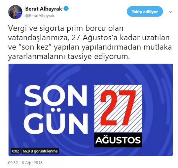 Bakan Berat Albayrak ücret borcu olanları uyardı