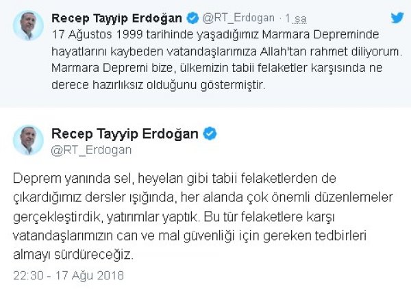 Başkan Erdoğan’dan 17 Ağustos mesajı