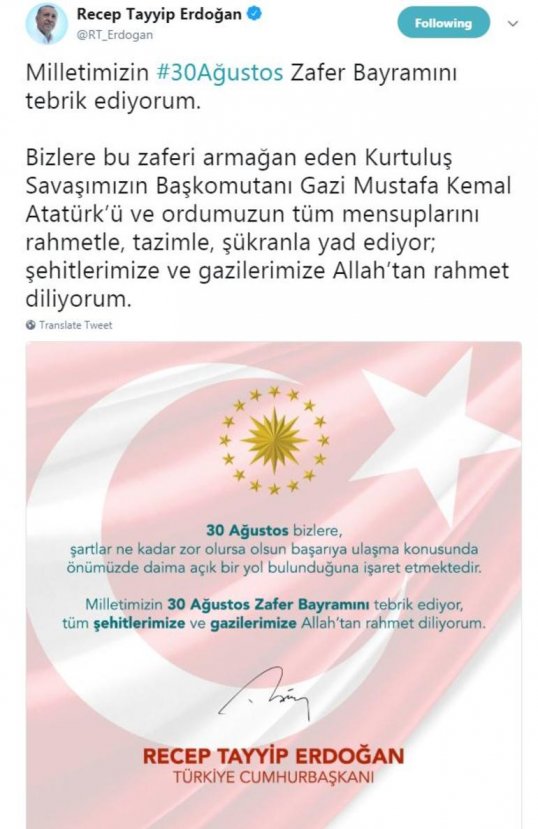 Cumhurbaşkanı Erdoğan'dan Galibiyet Bayramı mesajı