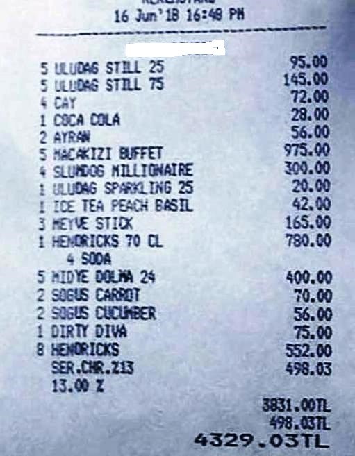 Bodrum'da 4 şahsiyet yemek yemek hesabı 4 bin lira