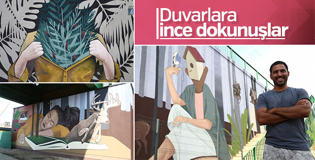 Çizdiği resimlerle duvarları tekrar canlandırıyor