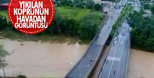 Karadeniz Sahil Yolu’nda yıkılan köprünün havadan görüntüsü