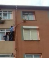 Kediyi kurtarmak isteyen zabıtanın mücadelesi