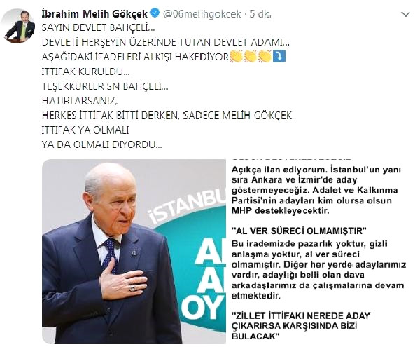Gökçek’ten Bahçeli’ye Teşekkür