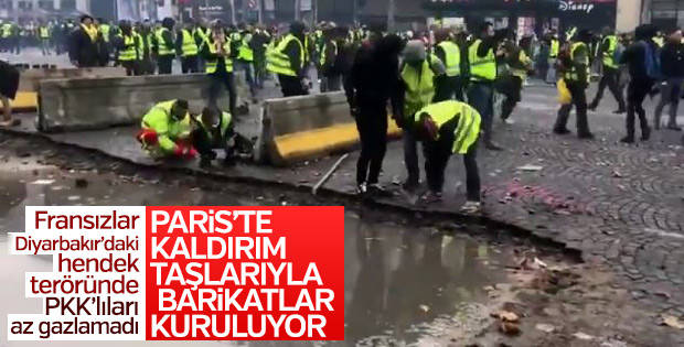 Fransa’da göstericiler kaldırım taşlarını söktü