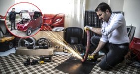 Hurda Parçalarından Güneş Enerjisi ve Elektrikle Çalışan Araba Yaptı